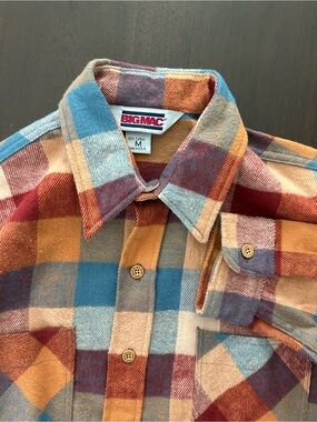 VTG 80s Big Mac Flannel Plaid Button Up Shirt Size M Made In USA Heavyweight Top
